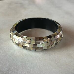 Vintage Abalone Mosaic Shell Bangle Bracelet